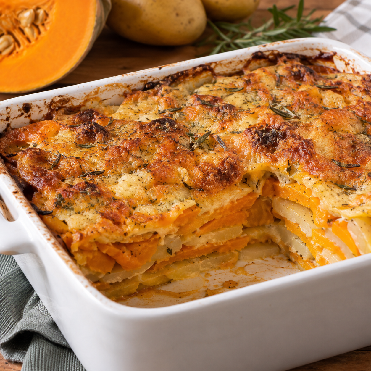 Parmigiana di zucca e patate al forno